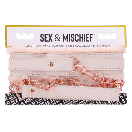 Sex & Mischief Peaches 'n CreaMe Peach Faux Fur Collar (18.5in) with 30in Leash - SS09962
