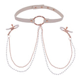 Sex & Mischief Peaches 'n CreaMe Peach Collar with Adjustable Nipple Clamps - SS09963