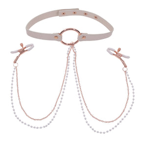 Sex & Mischief Peaches 'n CreaMe Peach Collar with Adjustable Nipple Clamps - SS09963