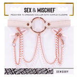 Sex & Mischief Peaches 'n CreaMe Peach Collar with Adjustable Nipple Clamps - SS09963