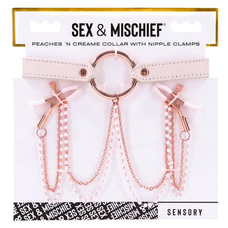 Sex & Mischief Peaches 'n CreaMe Peach Collar with Adjustable Nipple Clamps - SS09963