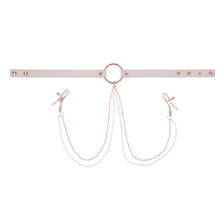 Sex & Mischief Peaches 'n CreaMe Peach Collar with Adjustable Nipple Clamps - SS09963