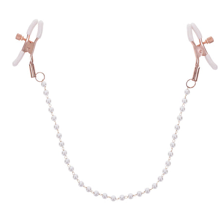Sex & Mischief Peaches 'n CreaMe Pearl Nipple Clamps — Rose Gold & White - SS09964