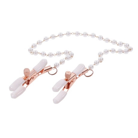Sex & Mischief Peaches 'n CreaMe Pearl Nipple Clamps — Rose Gold & White - SS09964