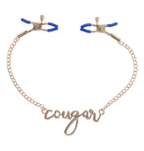 Sex & Mischief Cougar Nipple Clamps, Adjustable Blue with Gold Chain - SP9756