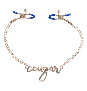 Sex & Mischief Cougar Nipple Clamps, Adjustable Blue with Gold Chain - SP9756