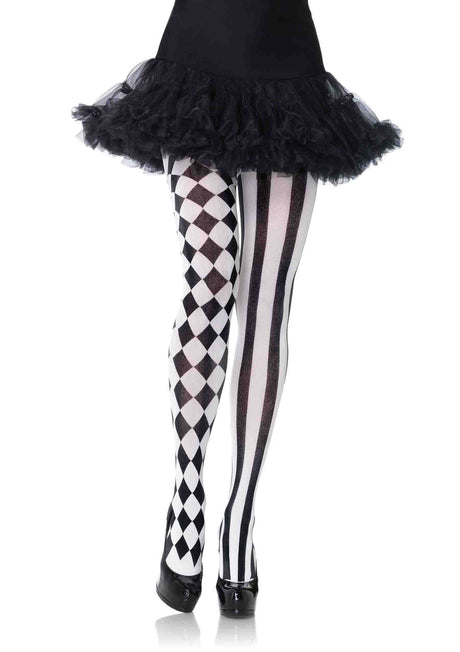 Leg Avenue Harlequin Pantyhose — Black/White Novelty Tights - LA-7720
