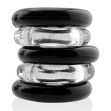 Jacker 5-Stack Five-Pack Tube Super-Strong Cockrings Clear Black