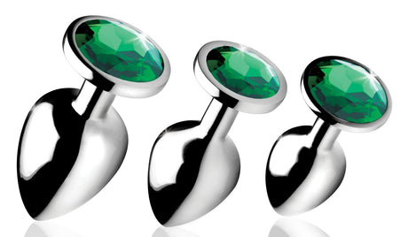 XR Brands Emerald Gem Anal Plug Set (Chrome, 3-Pack) - BTYS-AG190
