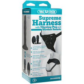 Doc Johnson Vac-U-Lock Supreme Harness with Vibrating Plug — Black - DJ1090-25-BX
