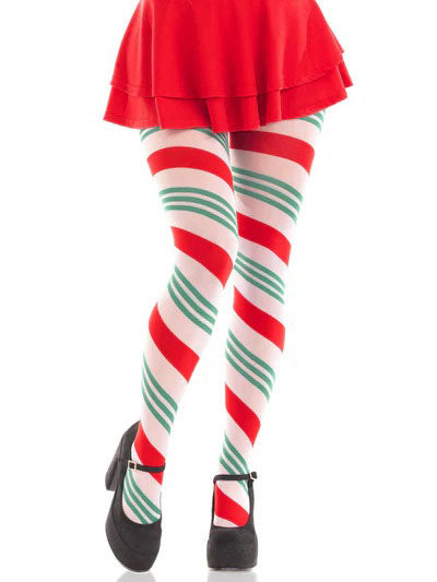 Leg Avenue Ribbon Striped Tights — Green/Red, One Size - LA-7955SPMOS