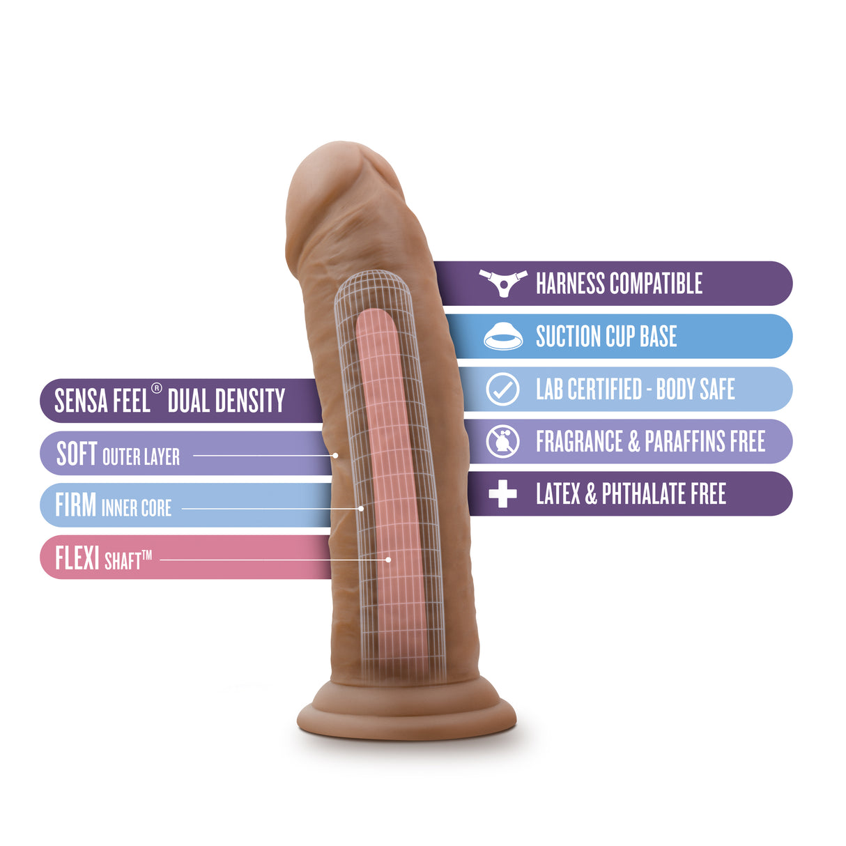 Blush Au Naturel 8 Inch Dildo with Suction Cup, Mocha - BL-55807