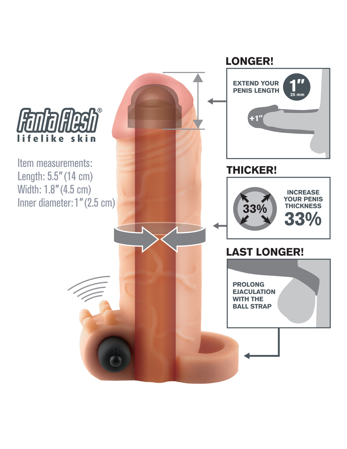 Fantasy X-Tensions Vibrating Real Feel 1-Inch Extension - Light by Pipedream