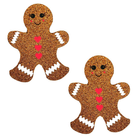 Neva Nude Gingerbread Man Glitter Nipple Pasties — 2 Pack (Brown) - NN-FA-GIN-NS
