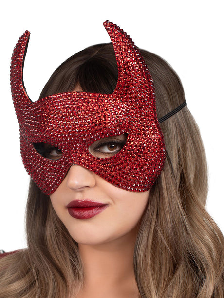 Leg Avenue Rhinestone Devil Mask — One Size, Red - LA-A2893RED