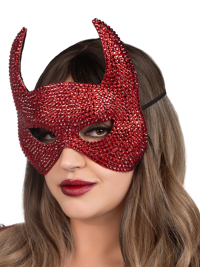 Leg Avenue Rhinestone Devil Mask — One Size, Red - LA-A2893RED