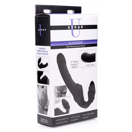 Slim Rider Ribbed Vibrating Silicone Strapless Strap-On by XR Brands
