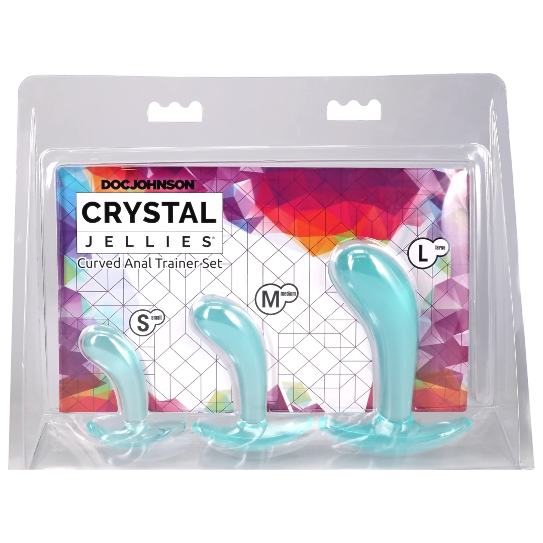 Doc Johnson Crystal Jellies Curved Anal Trainer Set — Teal (3 Sizes) - DJ0289-70-CD