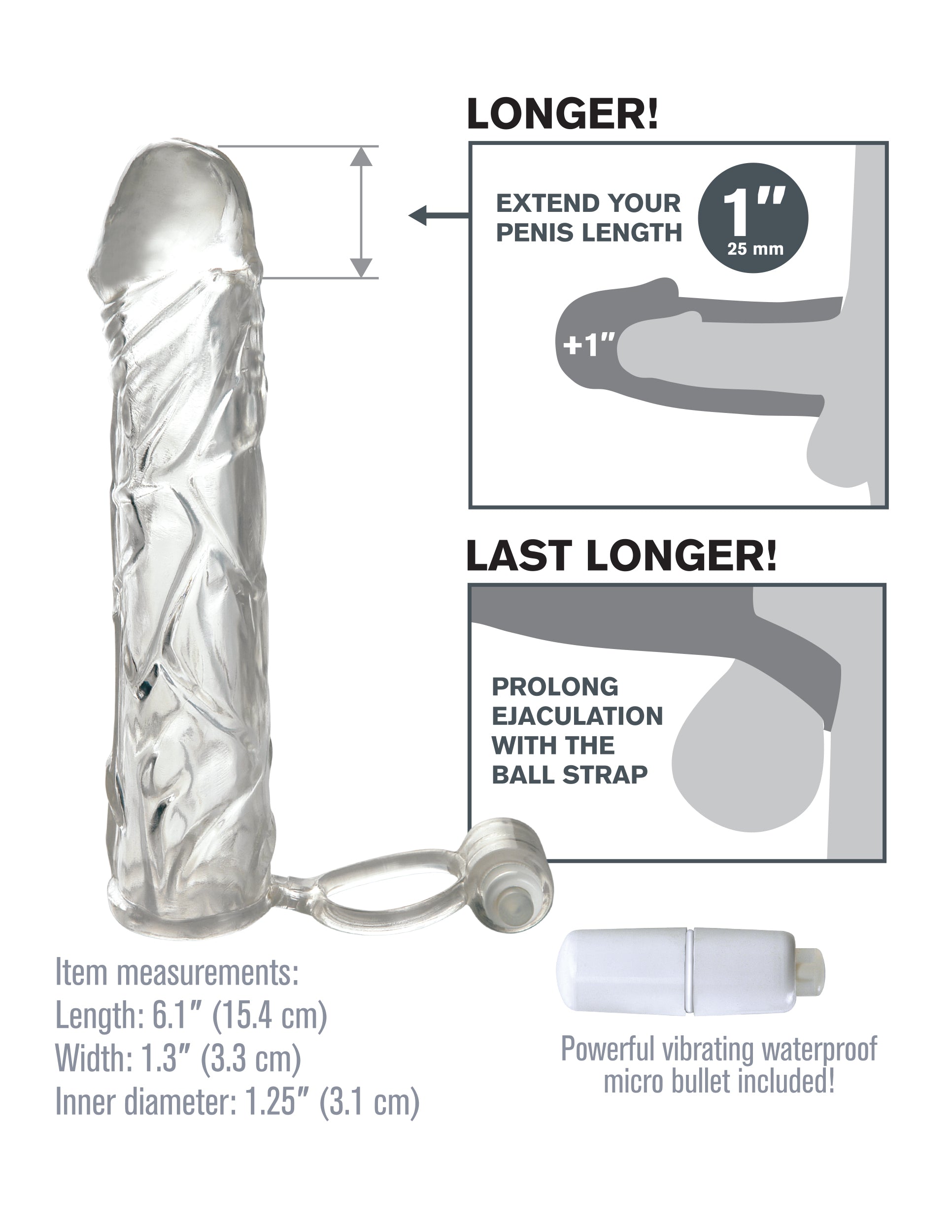 Fantasy X-Tensions Vibrating Super Sleeve - Clear by Pipedream