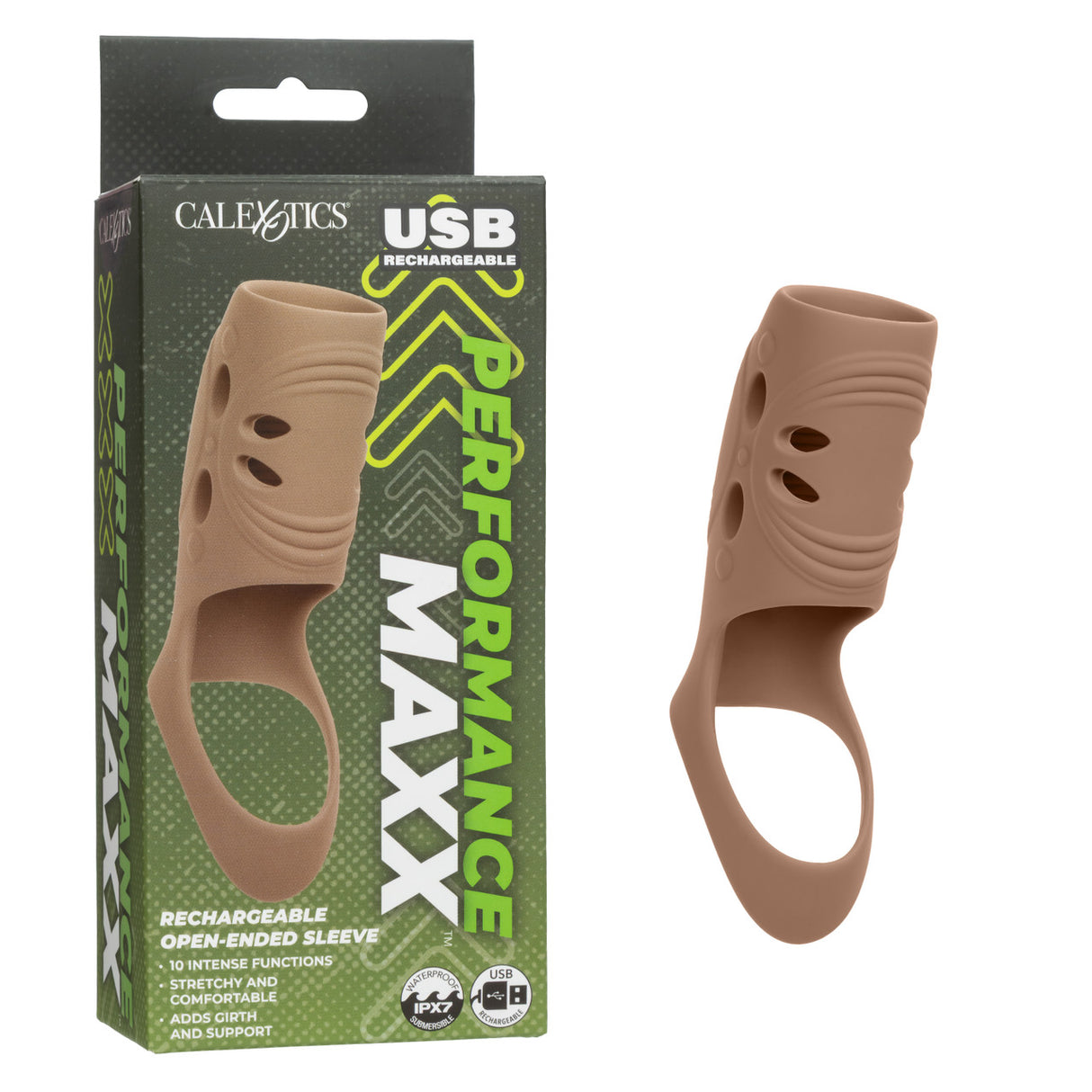 CalExotics Performance Maxx Rechargeable Open-Ended Sleeve, Brown - SE1633713