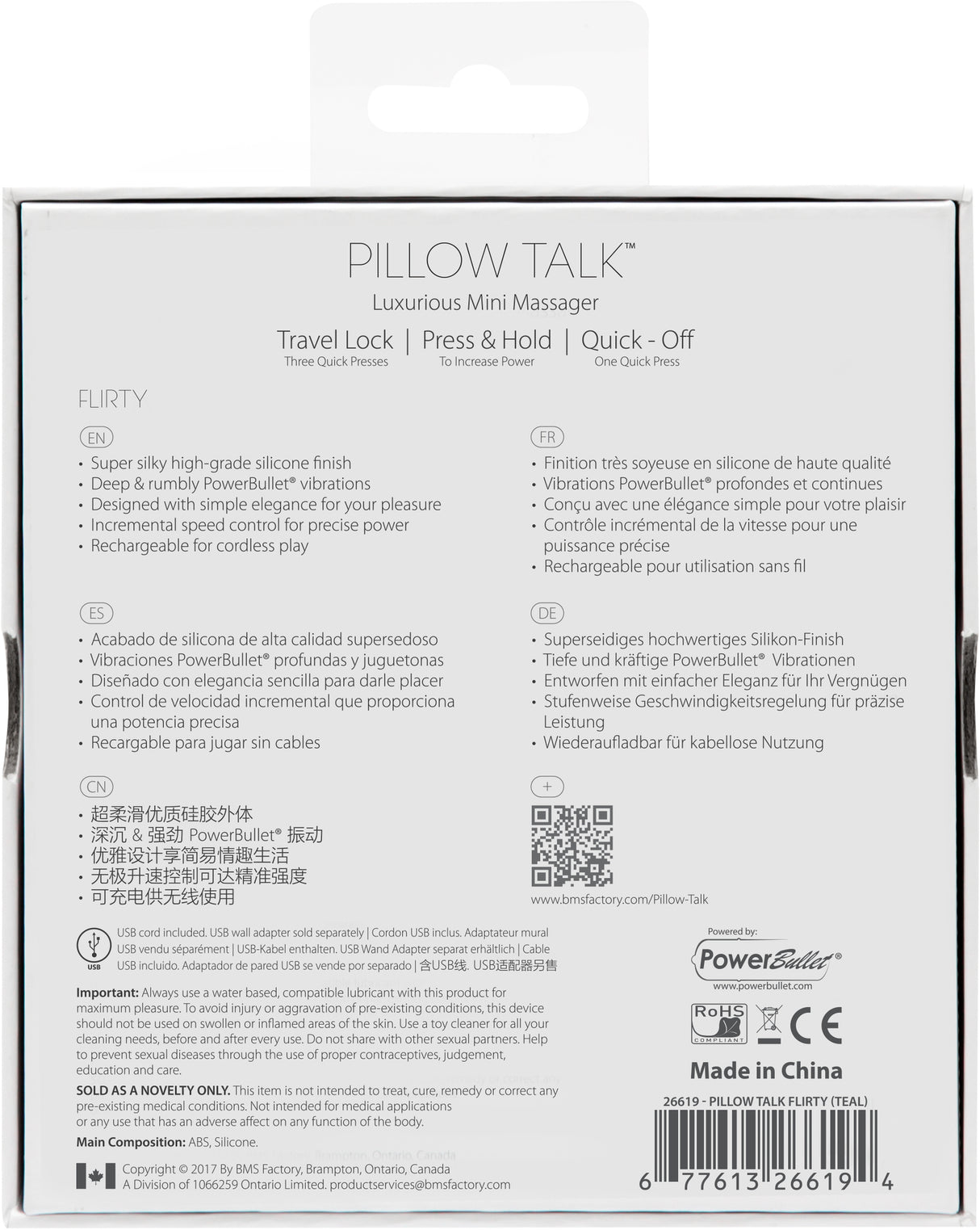 BMS Factory Pillow Talk Flirty Mini Massager with Swarovski Crystal, Pink - BMS2661-6