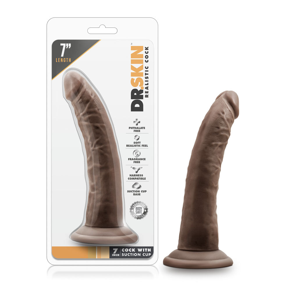Blush Dr. Skin 7 Inch Realistic Dildo with Suction Cup — Chocolate - BL-12706