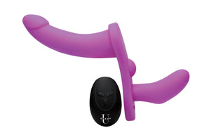 XR Brands Double Take 10-Setting Double-Ended Vibrating Strap-On — Purple - SU-AF864-PUR