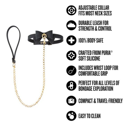 Blush Temptasia Ardor Collar and Leash — Black with Bow - BL-55545