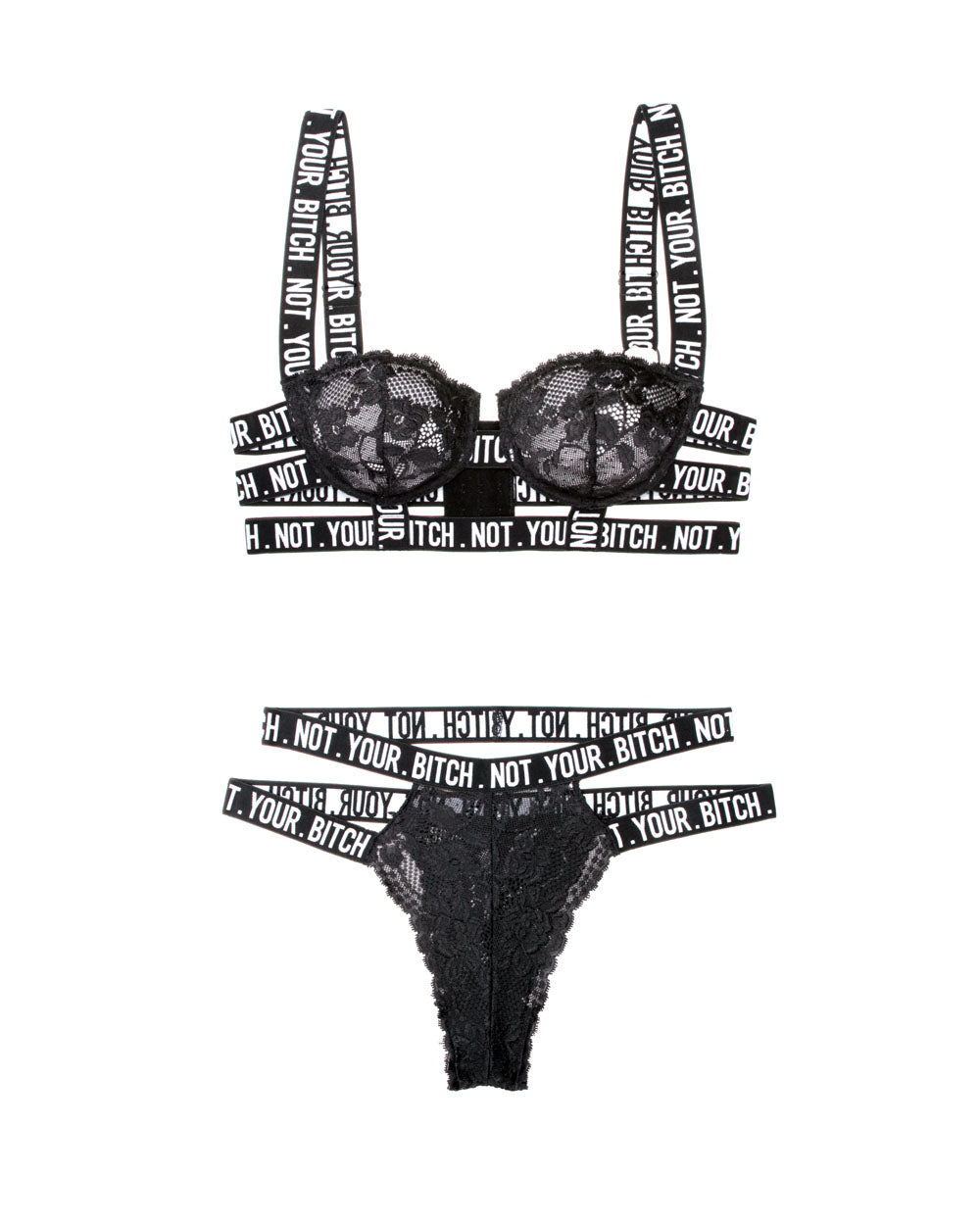 Fantasy Lingerie Not Your Bitch Lace Bra & Cutout Panty Set S/M Black - FL-BAF901-SM