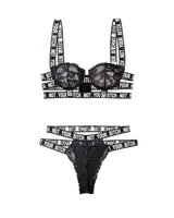 Fantasy Lingerie Not Your Bitch Lace Bra & Cutout Panty Set S/M Black - FL-BAF901-SM