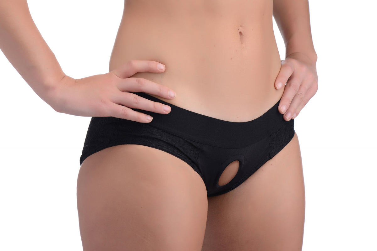 Lace Envy Black Crotchless Panty Harness - S/m
