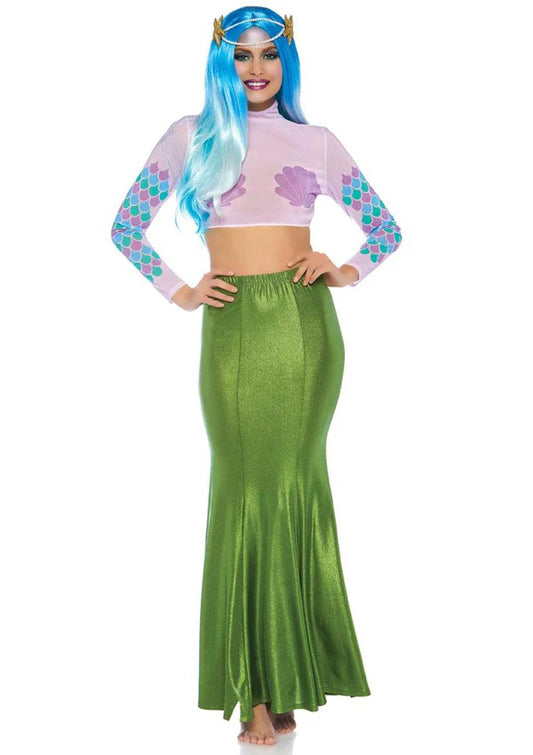 Leg Avenue Shimmer Spandex Mermaid Maxi Skirt — Medium-Large, Green - LA-86771GRNML