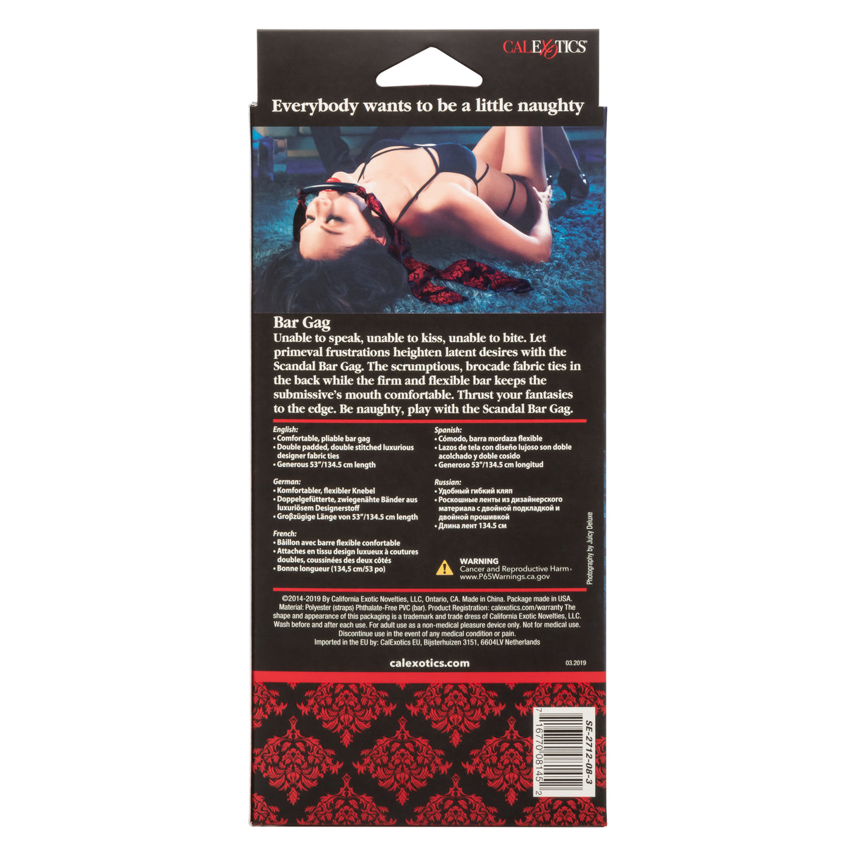 CalExotics Scandal Bar Gag with Red & Black Brocade Ties - SE2712083