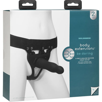 Body Extensions - Hollow Slim Dong Strap-on 2-Piece Set - Black by Doc Johnson