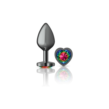Viben Medium Gunmetal Aluminum Anal Plug with Rainbow Heart Gem - VB-CC9133