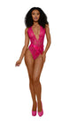 Dreamgirl Tiana Lace Teddy with Satin Tie — S/M, Azalea - DG-14254AZSM