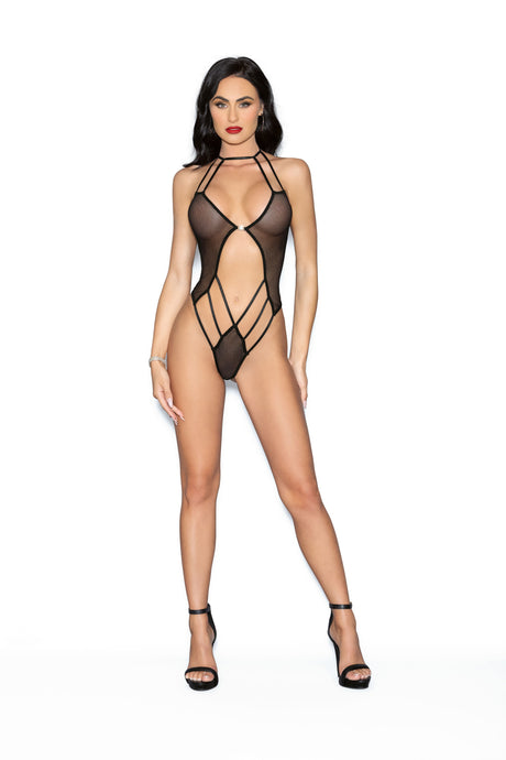 Escante Jeweled Halter Teddy — One Size, Black - ES-2310BLKOS
