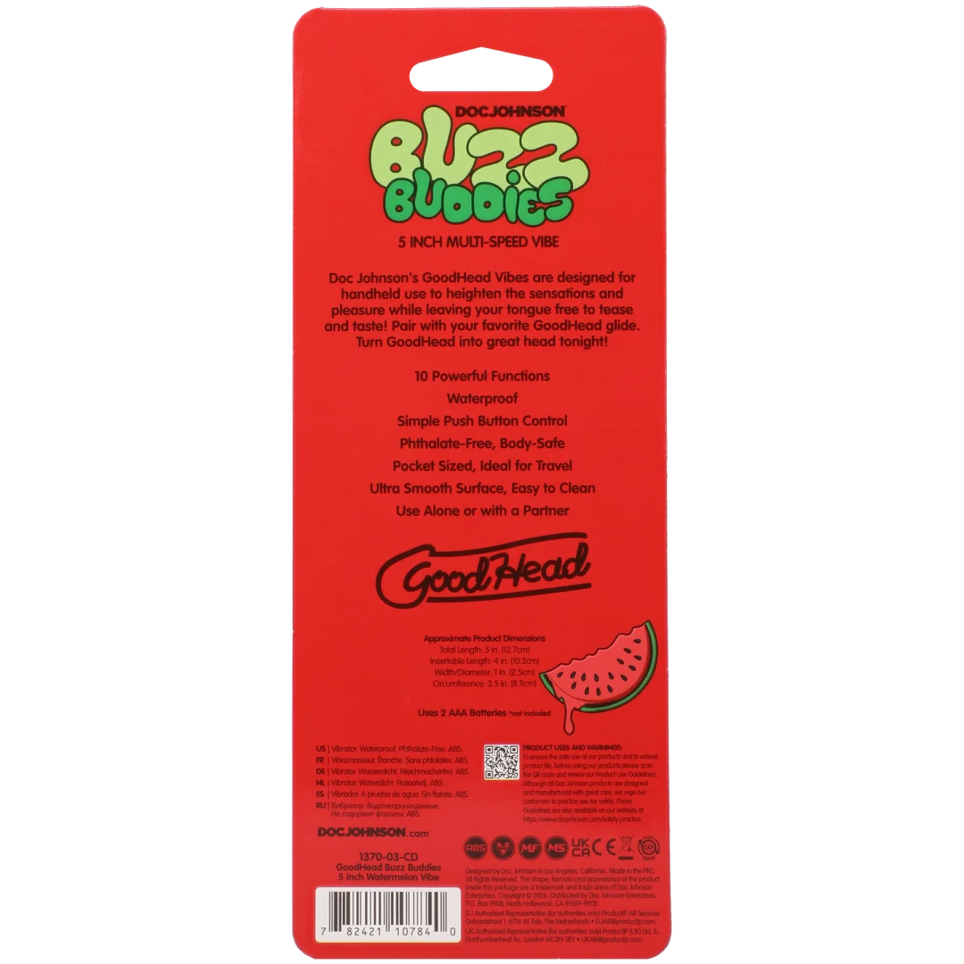 Doc Johnson Buzz Buddies 5-Inch Multi-Speed Vibe, Watermelon - DJ1370-03-CD