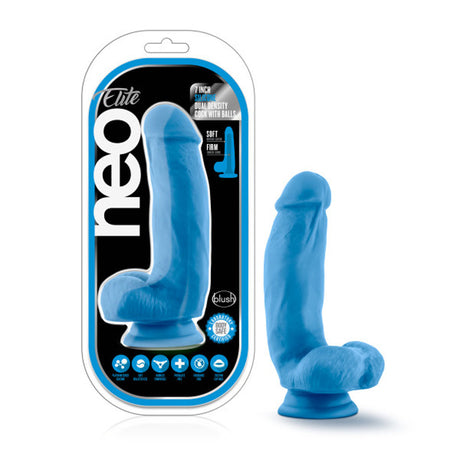 Blush Neo Elite 7 Inch Dual Density Silicone Dildo — Neon Blue - BL-82302