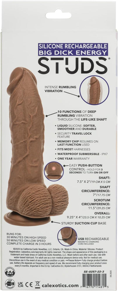 CalExotics Big Dick Energy Studs — Rechargeable Silicone, Brown - SE0257223