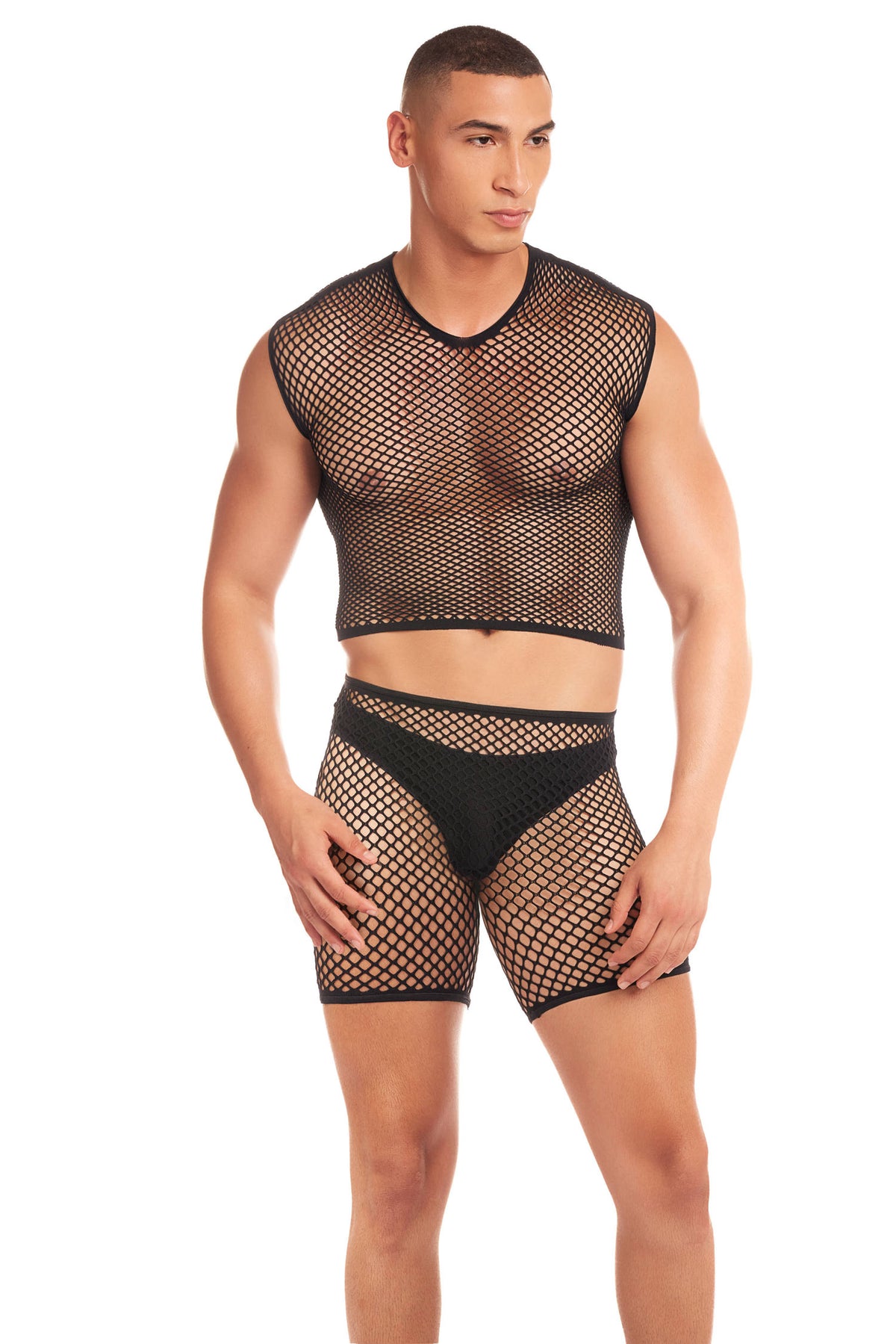 Pink Lipstick Net-Bula 3pc Lingerie Set — Large/XL, Black - PKL-43002BLKLXL