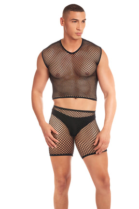 Pink Lipstick Net-Bula 3pc Lingerie Set — Large/XL, Black - PKL-43002BLKLXL