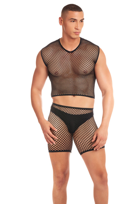 Pink Lipstick Net-Bula 3pc Lingerie Set — Large/XL, Black - PKL-43002BLKLXL