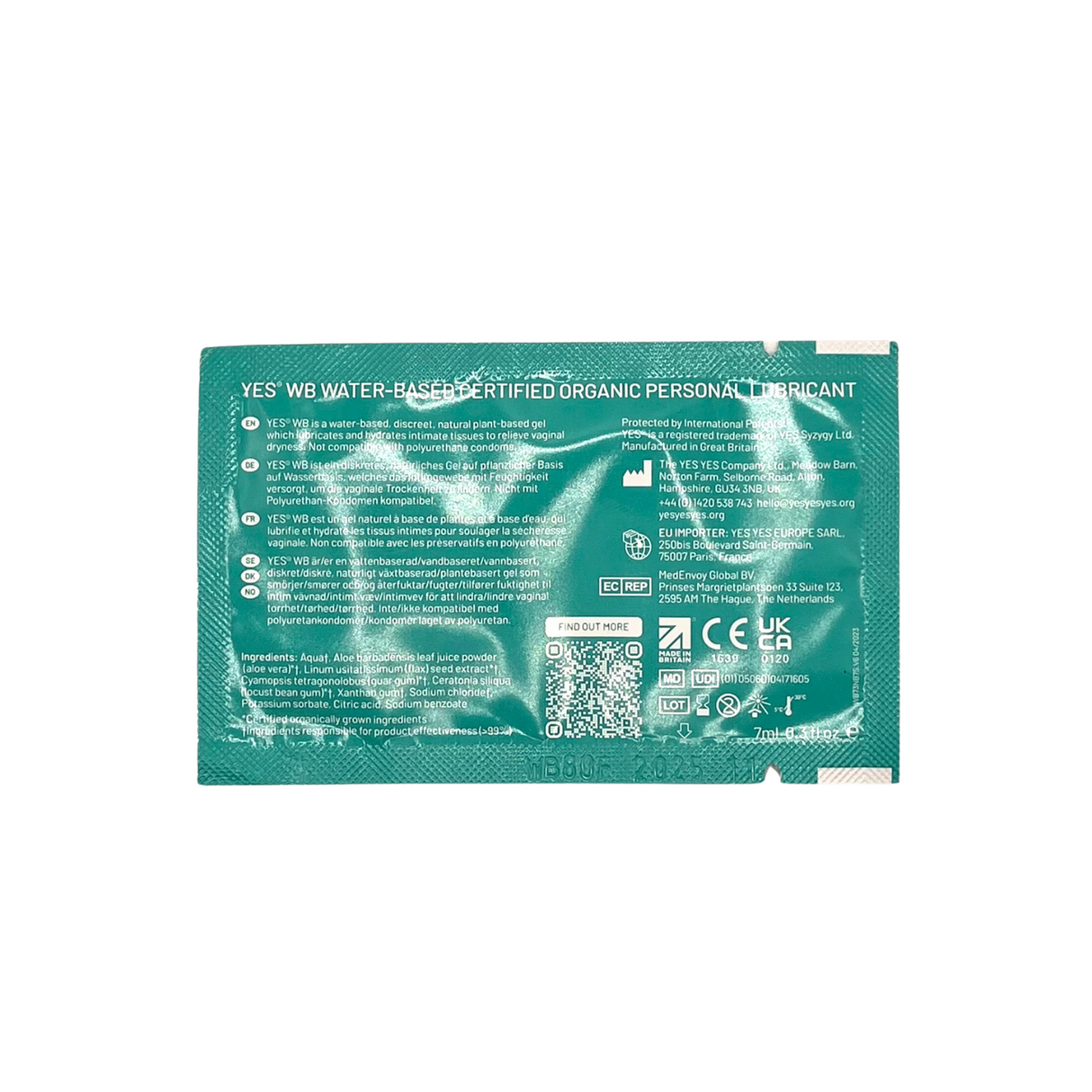 YES Lubricants YES Water-Based Personal Lubricant — 7ml Sachet - YS101