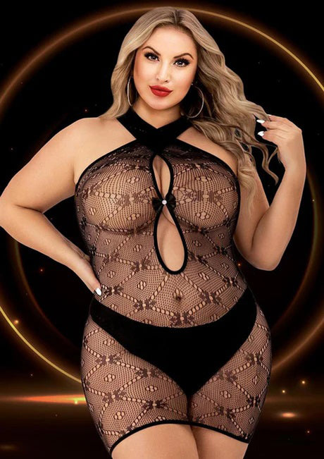 Lapdance Halter Top Mini Dress — Queen Size, Black - X-LC-122-XBLK