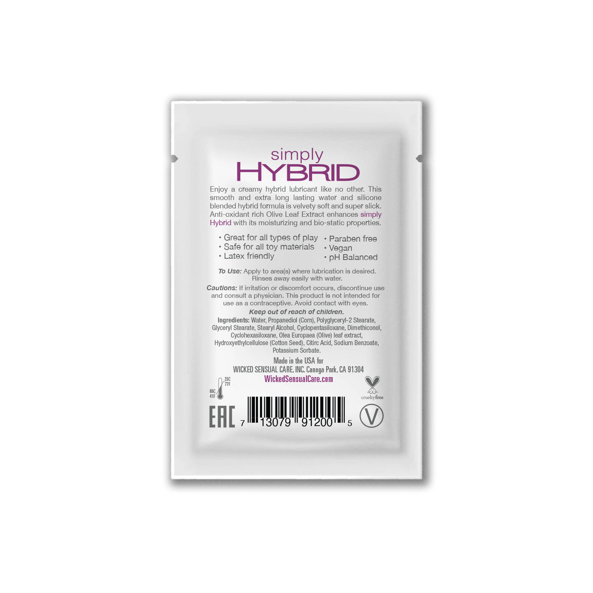 Wicked Simply Hybrid Sachet — Hybrid Water & Silicone Lubricant - WK621