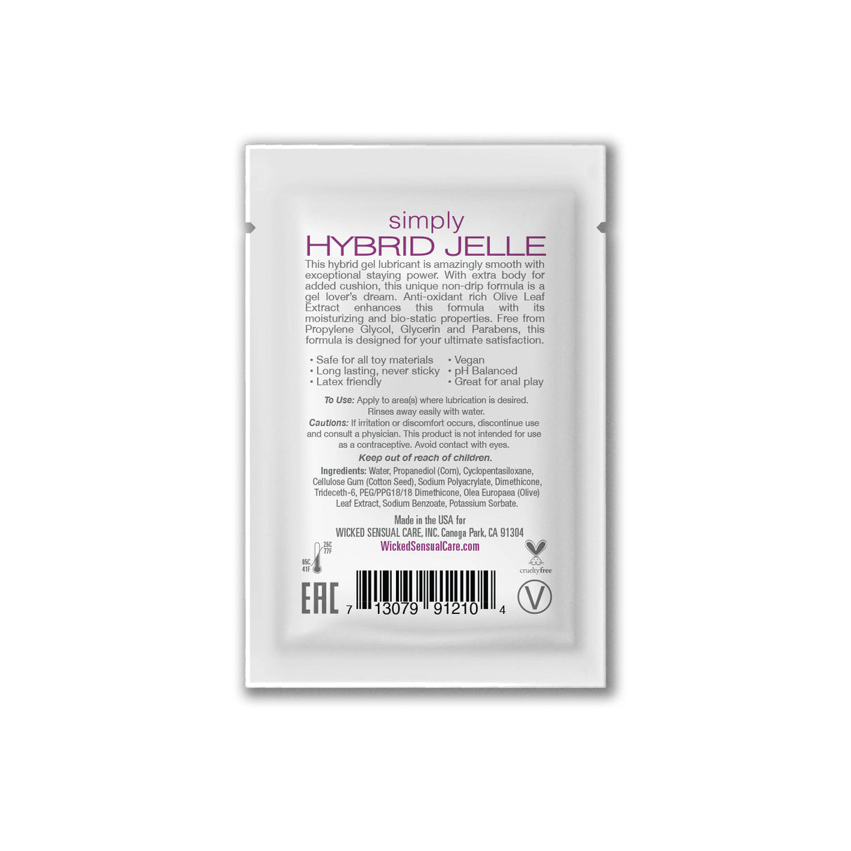 Wicked Simply Hybrid Jelle Sachet, Extra-Thick Hybrid Lubricant - WK631