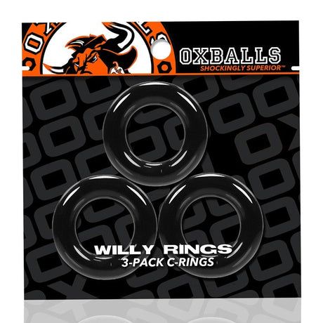 OXBALLS Willy Rings 3-Pack Super-Stretch Cockrings, Black - OX-3047-BLK