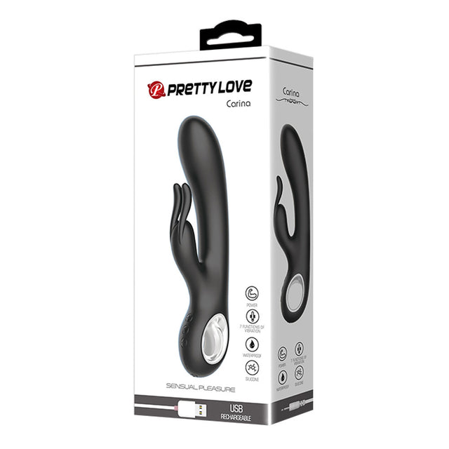 Pretty Love Carina 7-Function Rechargeable Rabbit Vibrator, Black, 7.49" - BI-014480-2
