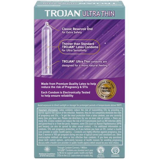 Paradise Marketing Trojan Sensitivity Ultra Thin Lubricated Condoms - 12 Pack - TJ92642